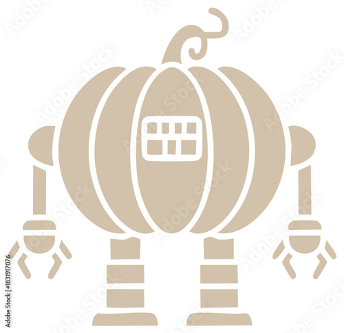 Whimsical Pumpkin Robot Character with Window and Claws
