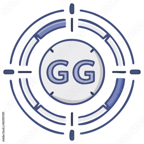Good Game GG text inside a stylized circular target crosshair symbol for gaming