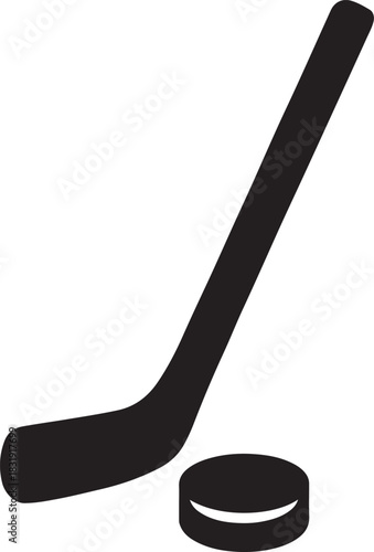 Bold vector silhouette of a hockey player with stick and puck, perfect for sports icons and graphic design.