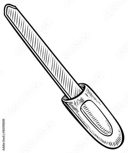 Black and white illustration of a metal nail file tool