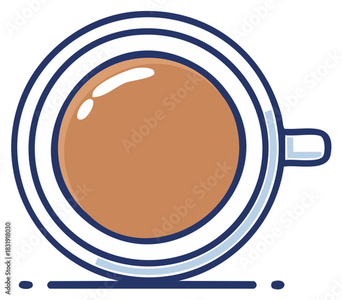 Top down view of a coffee cup icon, minimalist flat design vector illustration for cafe, beverage, and morning concepts