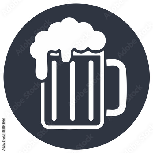 Beer mug icon with foam in a dark circle.