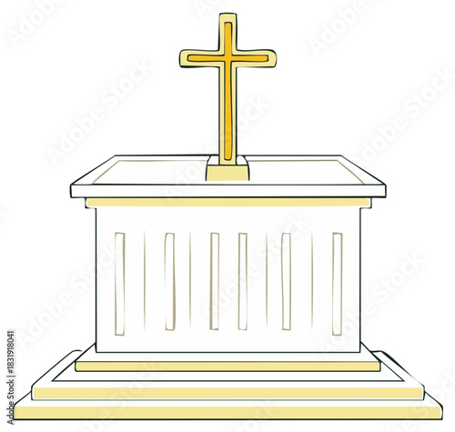 Sacred Altar with Golden Cross Illustration
