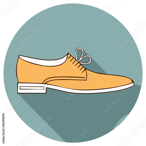 Modern flat design icon of a men's classic oxford shoe with long shadow