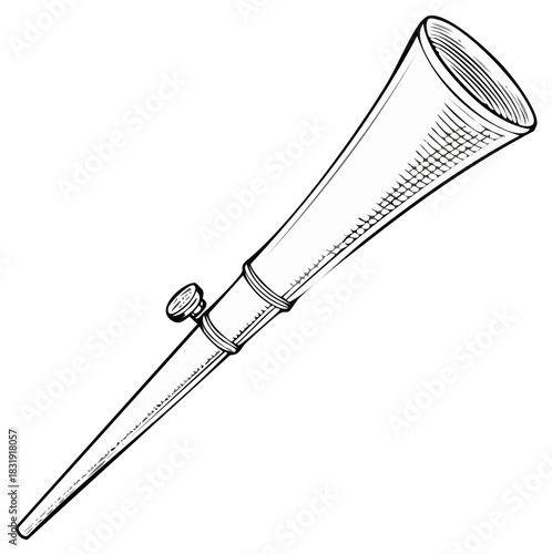 Vintage brass bugle illustration, musical wind instrument with valve, line art style for music concepts or orchestra themes, musical instrument vector drawing