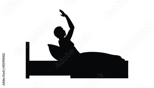 A silhouette of people in bed after waking up vector illustration