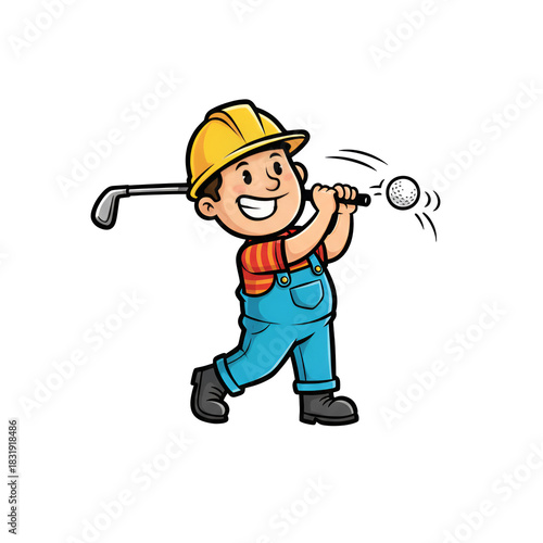 cartoon plumber character playing golf