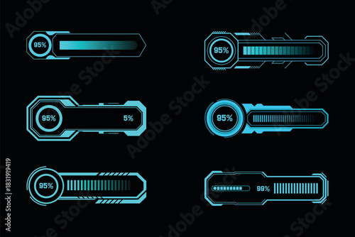 Futuristic Neon HUD Loading Bars Interface Set Collection