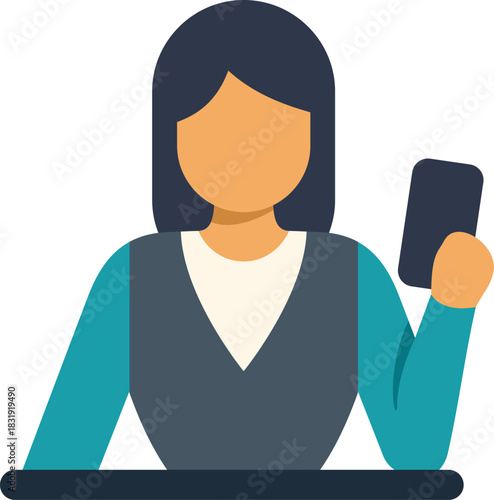 Businesswoman showing smartphone sitting at her desk in office