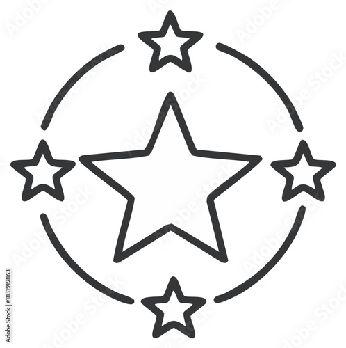 Stylized star composition within a circle frame in black and white