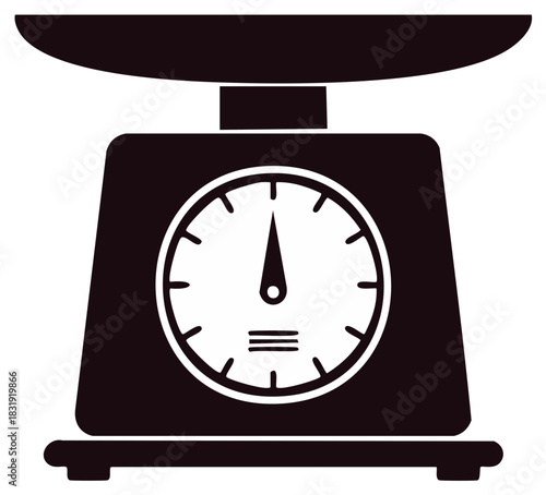 Vintage kitchen scale, isolated, measuring weight, graphic illustration