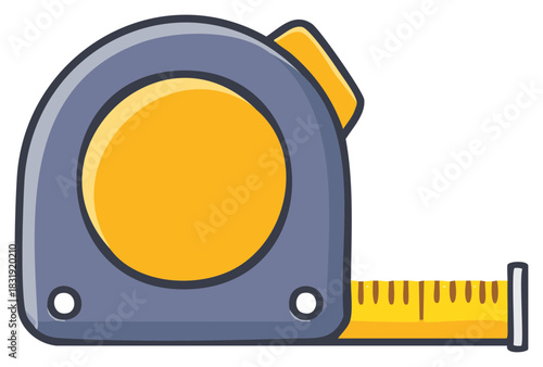 Simple cartoon measuring tape tool with yellow tape and gray casing