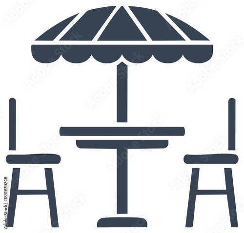 Outdoor dining set with umbrella and chairs simple modern icon illustration