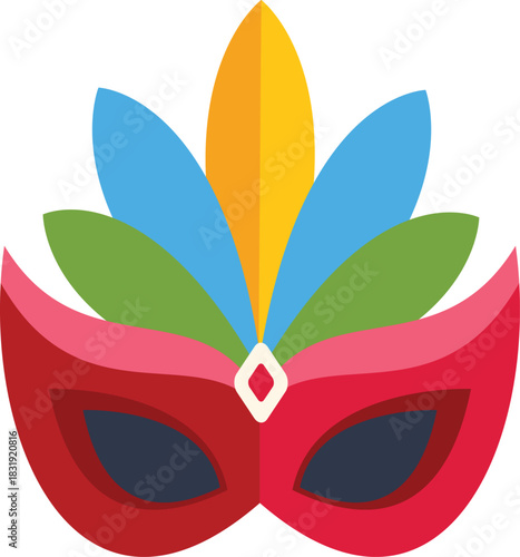 Carnival mask with colorful feathers, symbolizing celebration, joy, and festive spirit