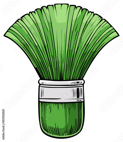 Green Shaving Brush with Silver Band and Striped Handle Detail