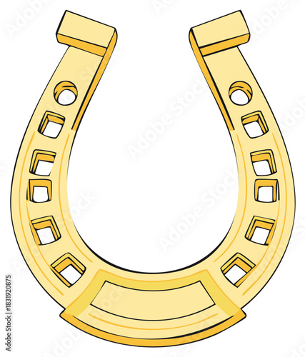 Golden horseshoe symbol with holes and engraved detail, luck charm graphic