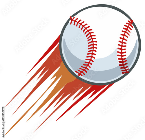 Fast flying baseball with motion trails. Sporting event, game activity, sport object concept, competition, exercise, recreation, equipment element.