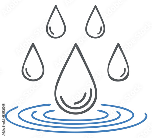 Illustrative depiction of water droplets falling into a pool of water creating ripples graphic