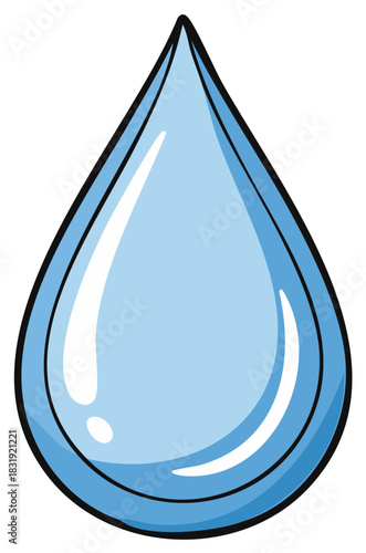Vibrant Blue Water Drop with Reflective Highlights and Bold Outline