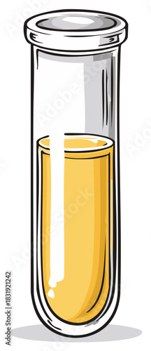Hand drawn illustration of a science lab test tube with yellow liquid sample