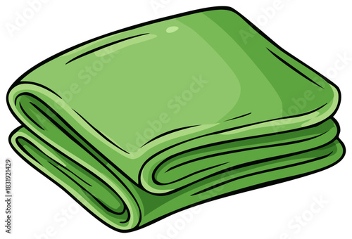 Neatly Stacked Green Towels Illustration, Freshly Folded Cloth Pile in Clean Laundry