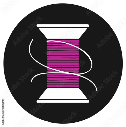 Vibrant Purple Thread Spool Icon Vector Illustration for Tailoring and Hobby Crafts