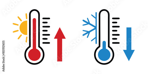 Thermometer with sun and snowflake icon 
