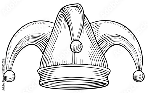 Jester Hat with Bells Artistic Line Drawing Costume Accessory