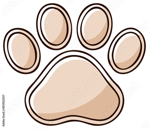 Cartoon style paw print illustration brown and white, animal track concept.