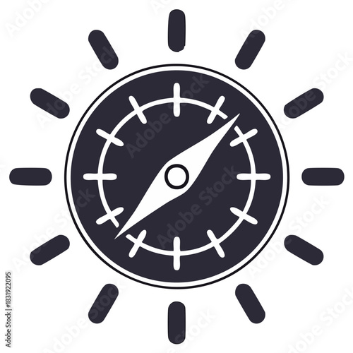 Navigation Compass Icon with Radiating Lines for Guidance and Exploration