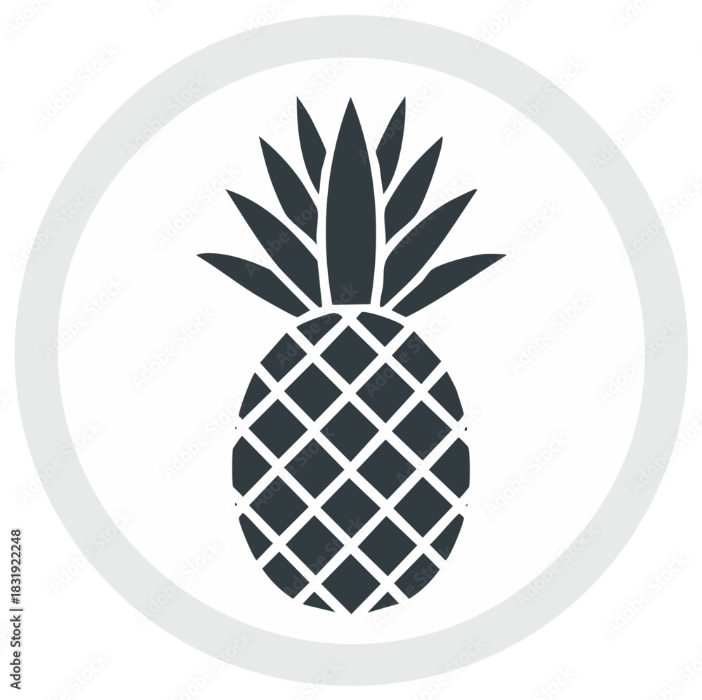 Obraz premium Stylized dark gray pineapple icon with a light gray circular border isolated on a white background