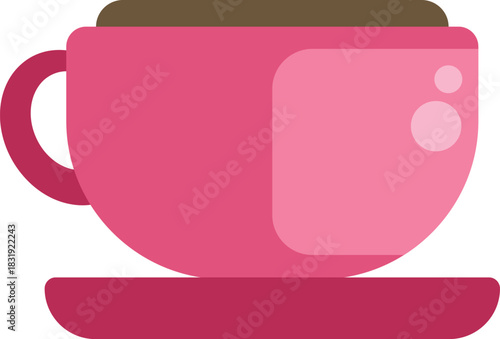 Pink coffee cup with brown coffee resting on a matching saucer, representing a moment of relaxation and enjoyment