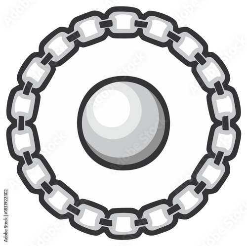 Abstract round chain encircling a gray sphere simple graphic illustration
