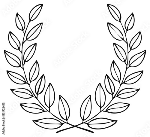 Black and white line art of a laurel wreath symbol of victory honor and achievement