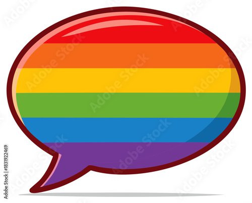 Speech bubble with rainbow flag colors, representing inclusivity and pride