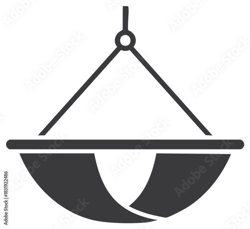 Simple silhouette graphic of a suspended hammock bed with support ropes