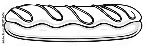 Stylized Drawing of a Chocolate Eclair Pastry with Glaze