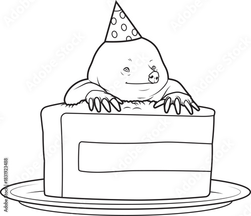 Mole Birthday Cake Animal Vector Graphic Art Illustration