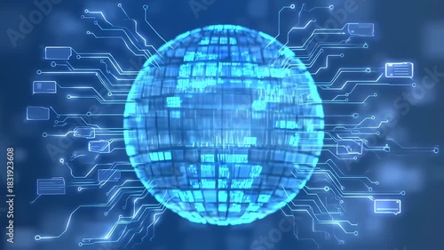 Digital globe with circuit board overlay