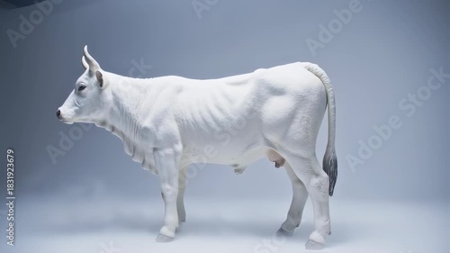 White Cow Sculpture Against a Light Gray Background