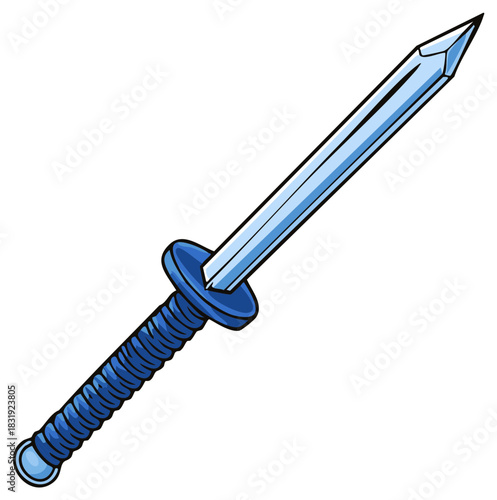Stylized cartoon fantasy short sword with a blue wrapped handle and sharp steel blade