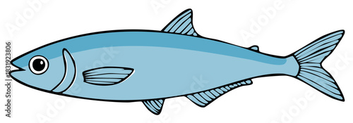 Illustration of a blue fish with fins and tail