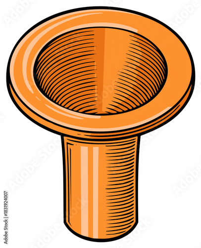 Vintage style copper grommet hardware in a retro engraving illustration