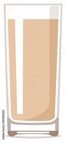 Tall Glass Filled with Beige Beverage, Illustration of Nut Milk, Horchata, or Refreshing Drink