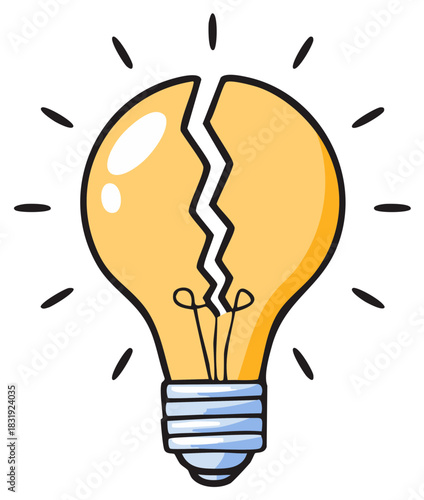 Cartoon Broken Lightbulb Illustration Symbolizing Failure or Idea Loss