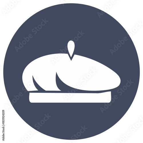 Beret Hat Illustration on Dark Blue Circle, Artist Flat Cap Icon Symbol, Painter Style