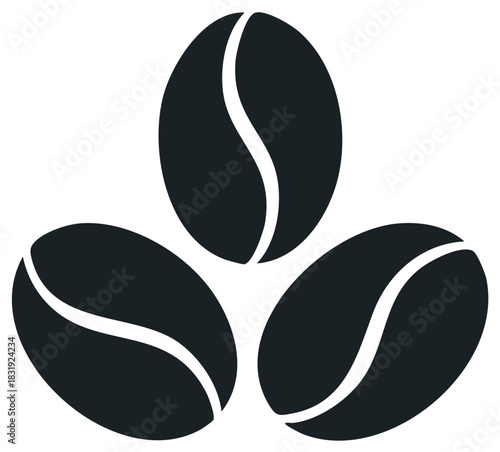 Three stylized dark coffee beans icon for coffee shop cafe or beverage industry design