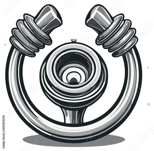 Abstract mechanical design illustration, stylized vector graphic with metallic effect.