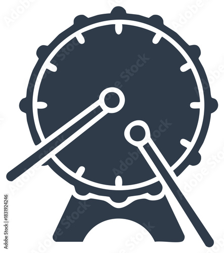 Traditional percussion drum with two drumsticks musical instrument flat vector icon illustration