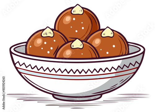 Bowl of sweet ladoo balls, traditional indian sweets